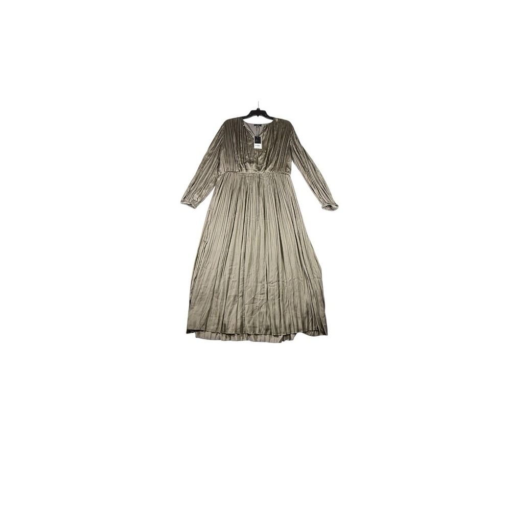 Current Air Los Angeles Pleated Metallic Dress Women's Large Champagne, Long Sle